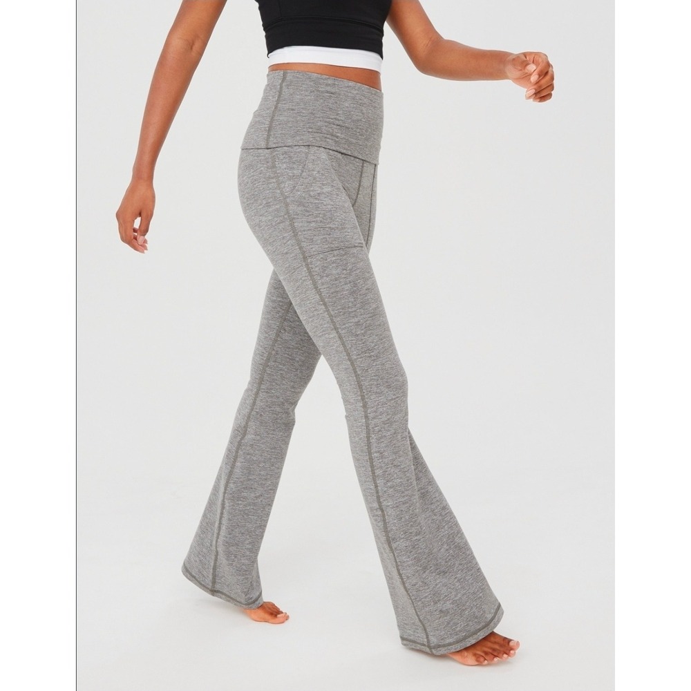 OFFLINE by Aerie The Hugger Foldover Flare Leggings Heather Grey M Short